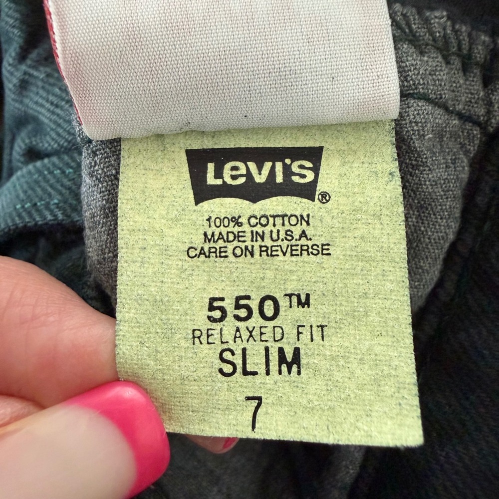 Vintage Little Levi's 550 Orange Tab Kids Jeans Forest Green Relaxed Fit 7 Slim - Picture 11 of 12